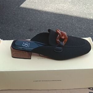 Black Slip-On Loafers with Brown Accent